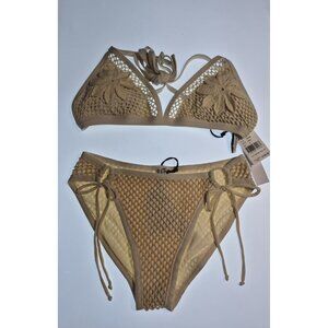 Robin Piccone Bikini Womens Beige Set Top Triangle and Bottom Mid Rise  Medium